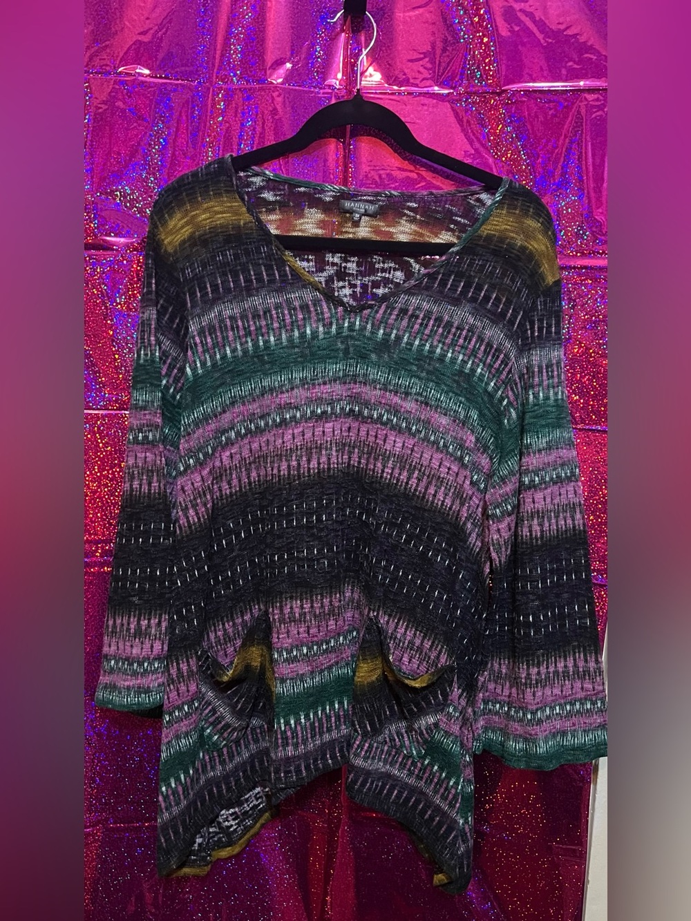 Hannah Multicolor Striped V-Neck Sweater - Pink, Green & Black